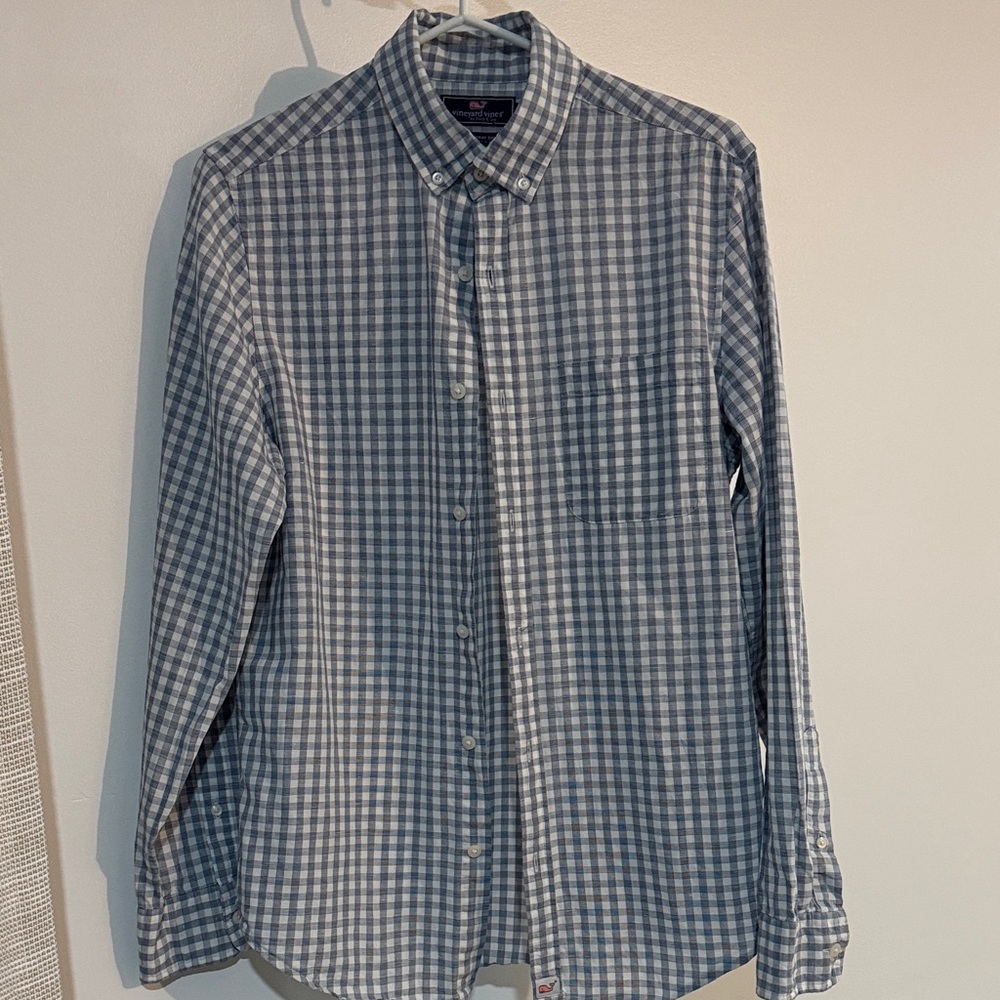 Vineyard Vines Men's Small Slim Fit Murray Button-Up Shirt White Blue Checkered